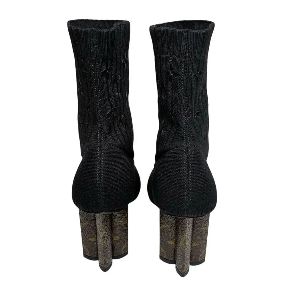 Louis Vuitton Silhouette Sock Ankle Boots Monogram Heel Logo Knit EU 36.5 US 6.5